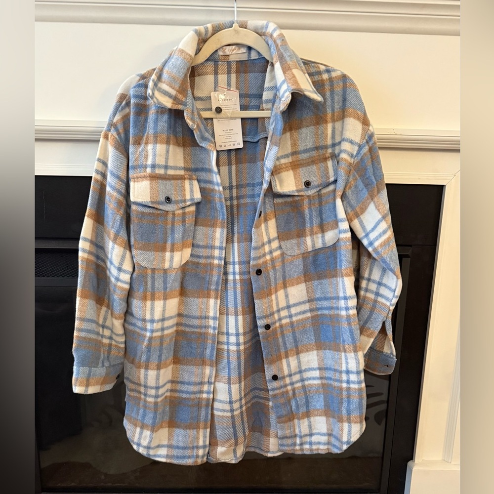 Blue and Tan Plaid Shacket